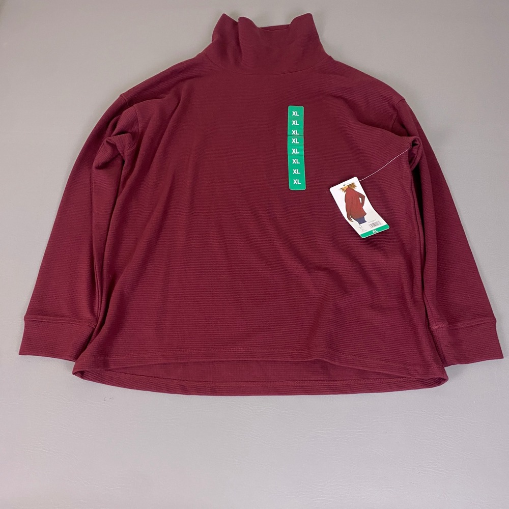 Lands' End Waffle Knit Funnel Neck Top Women's XL Burgundy Long Sleeve New NWT